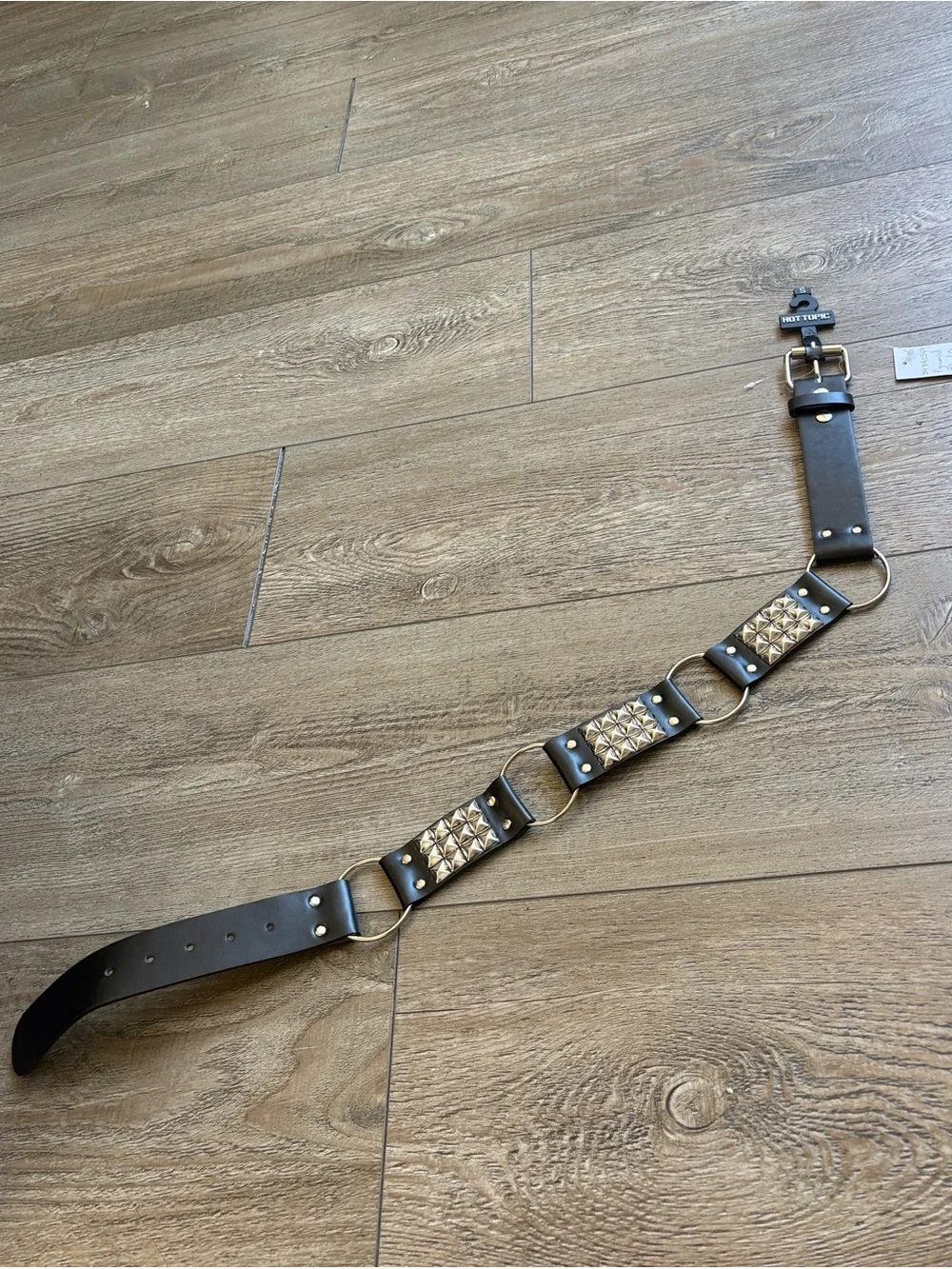Hot Topic Pyramid Stud & O-Ring Waist Belt Black Faux Leather w Silver Buckle